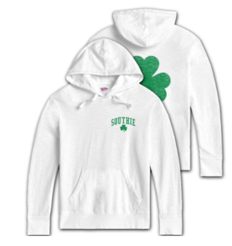 Southie white shamrock hoodie